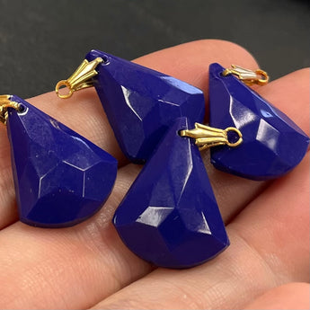 4 Vintage Royal Blue Teardrop Glass Pendants