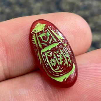 1 Vintage Carnelian Scarab Egyptian Glass Cabochon #9538