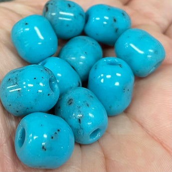 10 Vintage Mottled Blue Czech Glass Beads