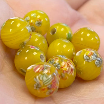 10 Vintage Creamy Yellow Japan Millefiori Round Glass Beads