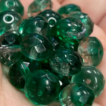 25 Emerald Green Czech Rondelle Glass Beads