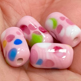 4 Vintage Japan Multi Color Pink Glass Beads Cherry Brand #9410