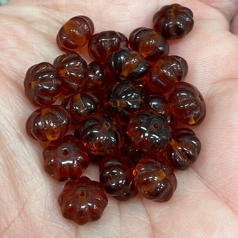 25 Vintage Amber Czech Melon Rondelle Glass Beads