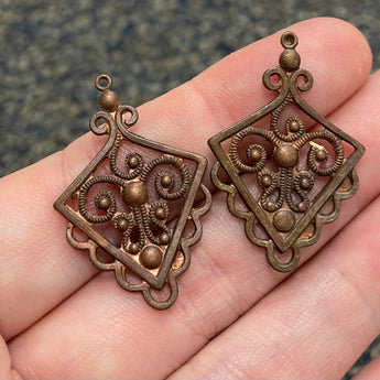 2 vintage victorian red brass metal pendants #8265