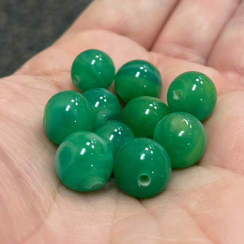 10 Vintage Green Marble Japan Round Glass Beads #8234