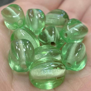 10 Vintage Light Green Oval Glass Beads