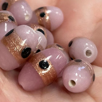 10 Vintage Milky Pink Eye Oval Glass Beads