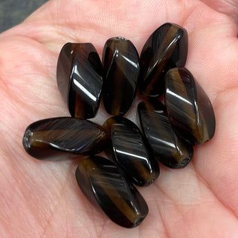 8 Vintage Transparent Brown Twist Oval Glass Beads