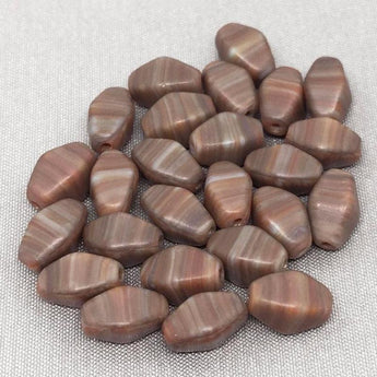 24 Vintage Red Brown Striped Czech Rhombus Diamond Glass Beads