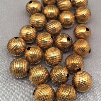 10 Vintage Fancy Textured Round Brass Metal Beads