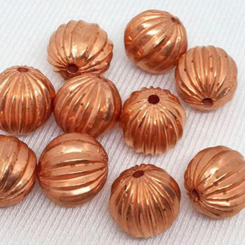 10 Vintage Copper Metallic German Ribbed Round Lucite Beads