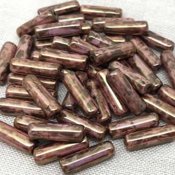 25 Peach Pink Brown Picasso Tube Glass Beads