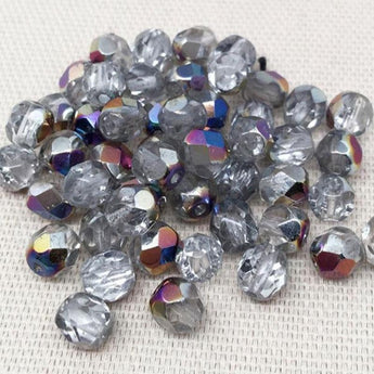 50 AB Translucent Silver Czech Faceted Glass Beads 6mm