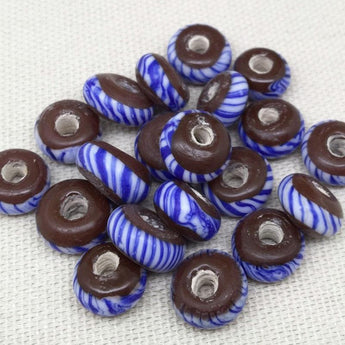 10 Vintage Handmade Striped White Blue African Ring Glass Beads