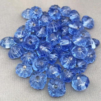 50 Vintage Sapphire Blue Melon Rondelle Glass Beads