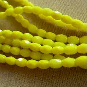 50 Vintage Yellow Fire Polished Oval Glass Beads #8519