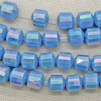 6 Vintage German AB Blue Barrel Glass Beads  #2457