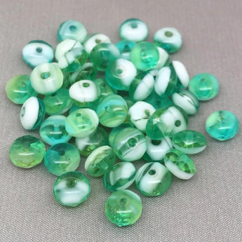 50 Creamy White Green Czech Rondelle Glass Beads