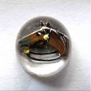 1 Vintage Brown Horse Intaglio Round Glass Cabochon #8143