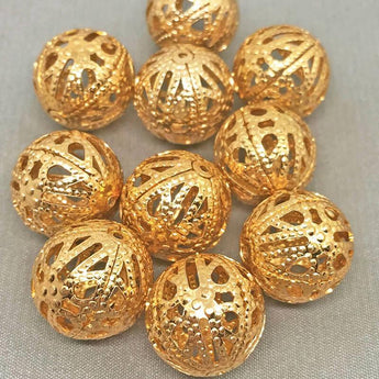 10 Vintage Brass Filigree Round Beads 13mm