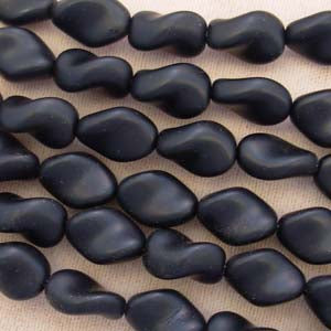 10 Vintage Matte Black Oval Twist Glass Beads #2665