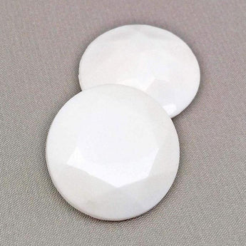 1 Vintage Snow White Round Faceted Glass Stone