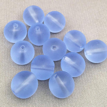 10 Vintage Frosted Sapphire Blue Czech Round Glass Beads 10mm