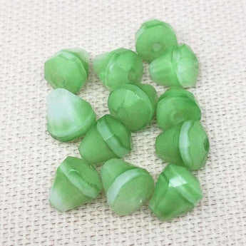 12 Vintage White Green German Givre Cone Glass Beads