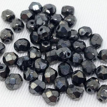 50 Gunmetal Hematite Czech Faceted Glass Beads