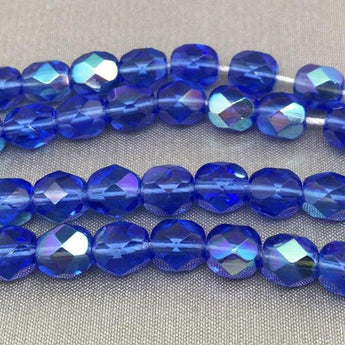 50 AB Blue Czech Faceted Glass Beads