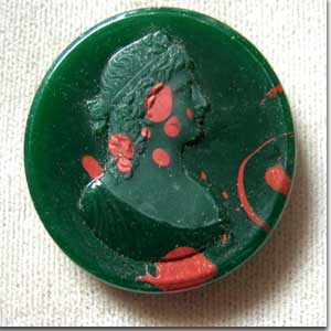 1 Vintage Round Green Cameo Glass Cabochon  #8400