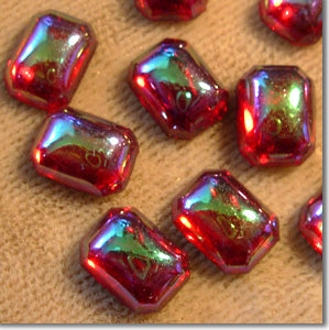 6 Vintage AB Siam Red Octagon Glass Cabochons #8316