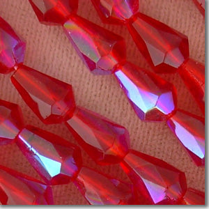 10 Vintage Czech AB Siam Red Faceted Teardrop Glass Beads #3579