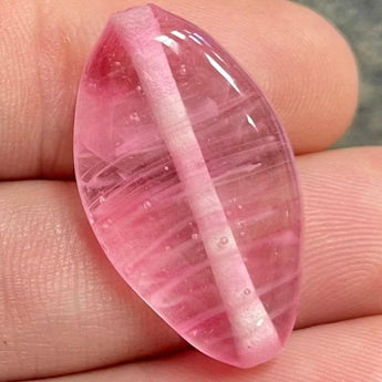 1 Vintage Japan Translucent Pink Oval Glass Bead Cherry Brand #4904