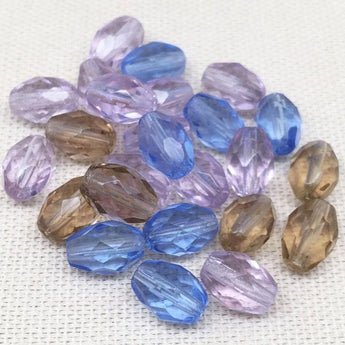 25 Vintage Mixed Czech Faceted Oval Glass Beads