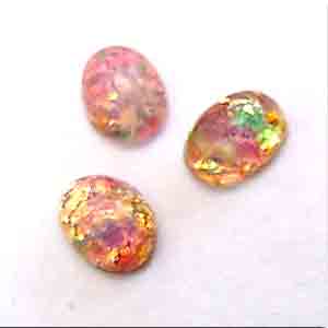 10 Vintage Fire Opal Oval Glass Cabochons