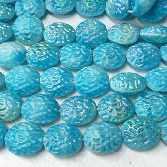 6 Vintage Czech AB Aqua Pressed Coin Glass Beads