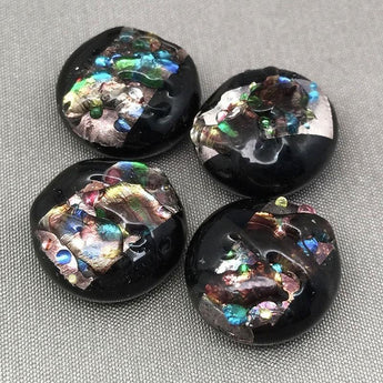 4 Vintage Black Diamond Japan Foil Glass Cabochons #3584