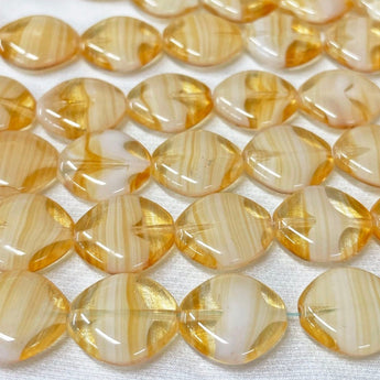 6 Vintage German Butterscotch Striped Glass Beads #4142