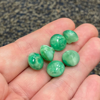 6 Vintage Marbled Green Button Glass Fronts