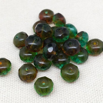 25 Topaz Green Czech Faceted Rondelle Glass Beads