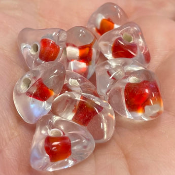 10 Vintage Clear Red Triangle Glass Beads