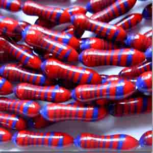 12 Vintage Italian Red Blue Striped Glass Beads #8889