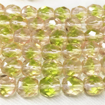 12 Vintage German Rose Lime Green Givre Faceted Glass Beads #9488