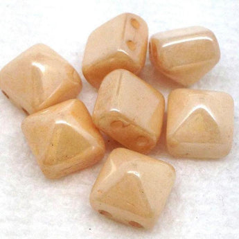 25 Light Cream Beige Czech Stud Glass Beads 2-Hole Pyramid