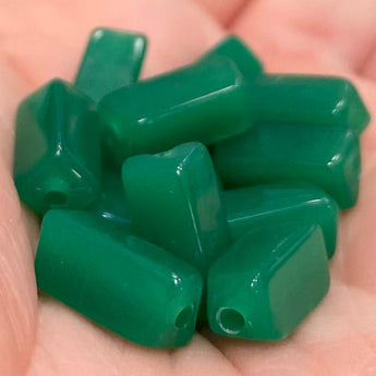 12 Vintage Japan Jadeite Green Rectangle Glass Beads #5017