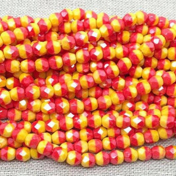 100 Yellow Red Two Tone Czech Faceted Glass Beads