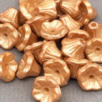 25 Gold Czech Bell Flower Glass Beads