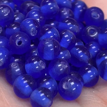 100 Vintage Transparent Blue Round Glass Beads