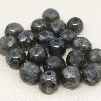 20 Vintage Black Diamond Gunmetal German Glass Beads